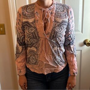 Lucky Brand Pink and Gray Paisley Blouse
